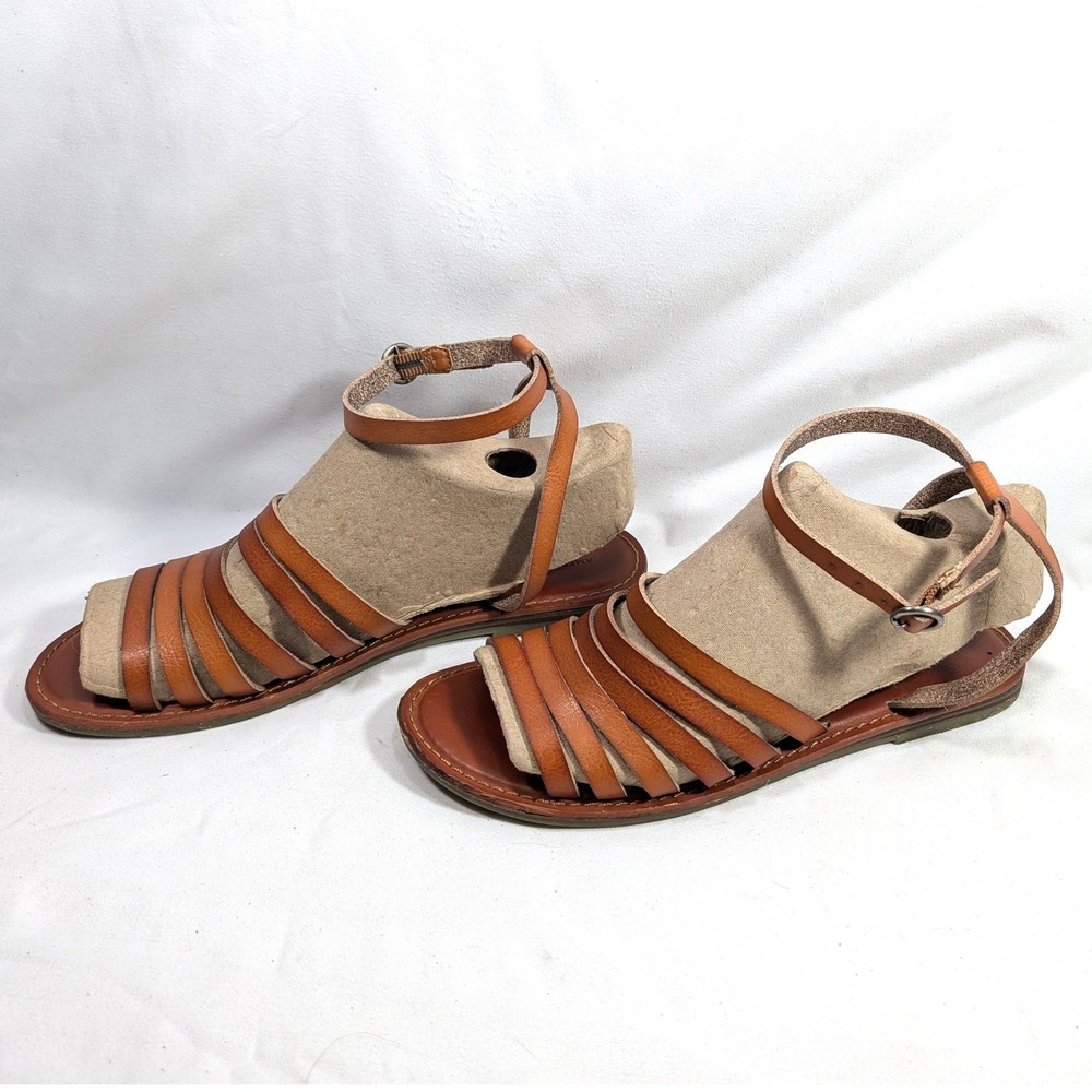 American Eagle Brown Leather Strappy Sandals; Ankle Strap Flat Shoes